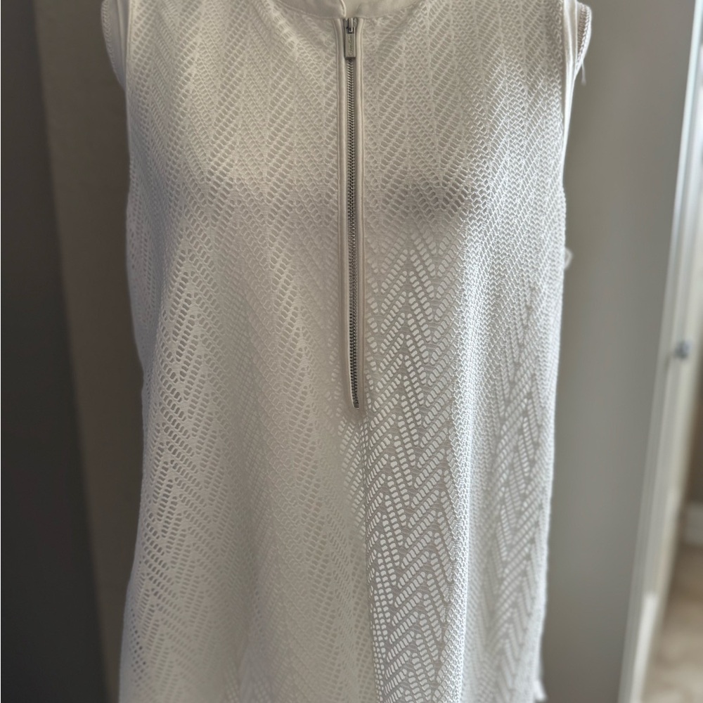 NWT Calvin Klein Elegant Lace Front White Sleeveless Top SZ Lg pit2pit 2…
